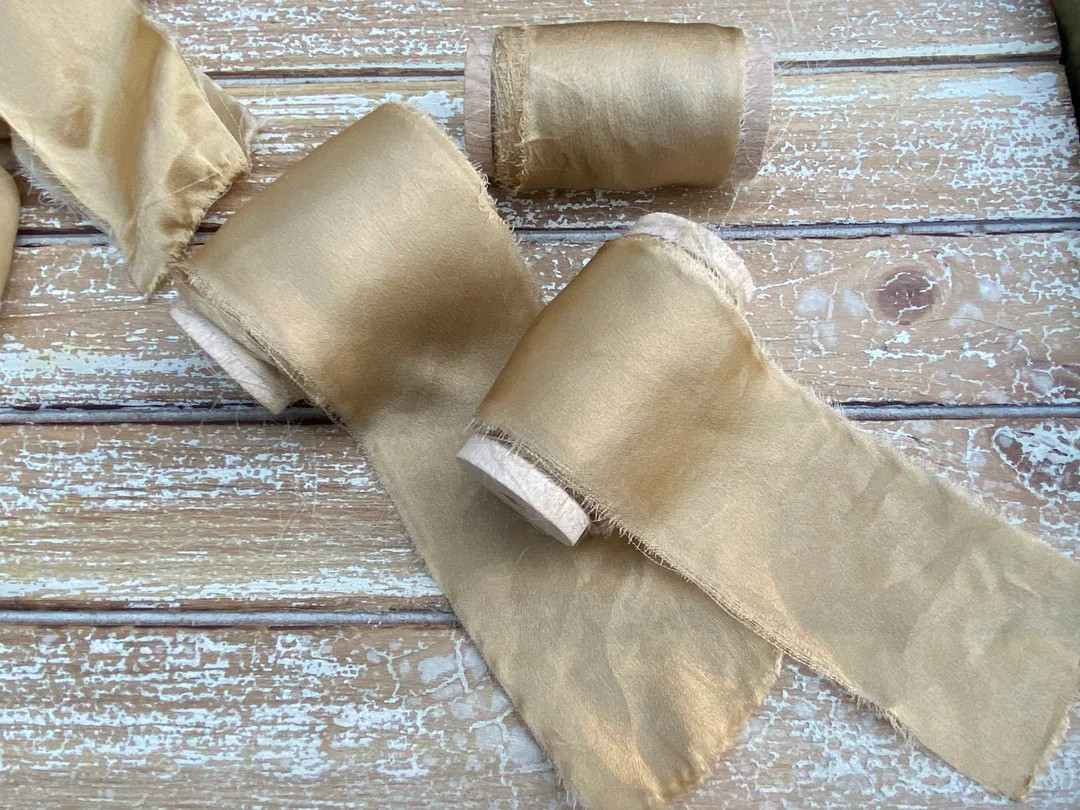 Gold Silk Ribbon Raw Edge Ripped Ribbons Wrap Bracelets - Etsy | Etsy (US)