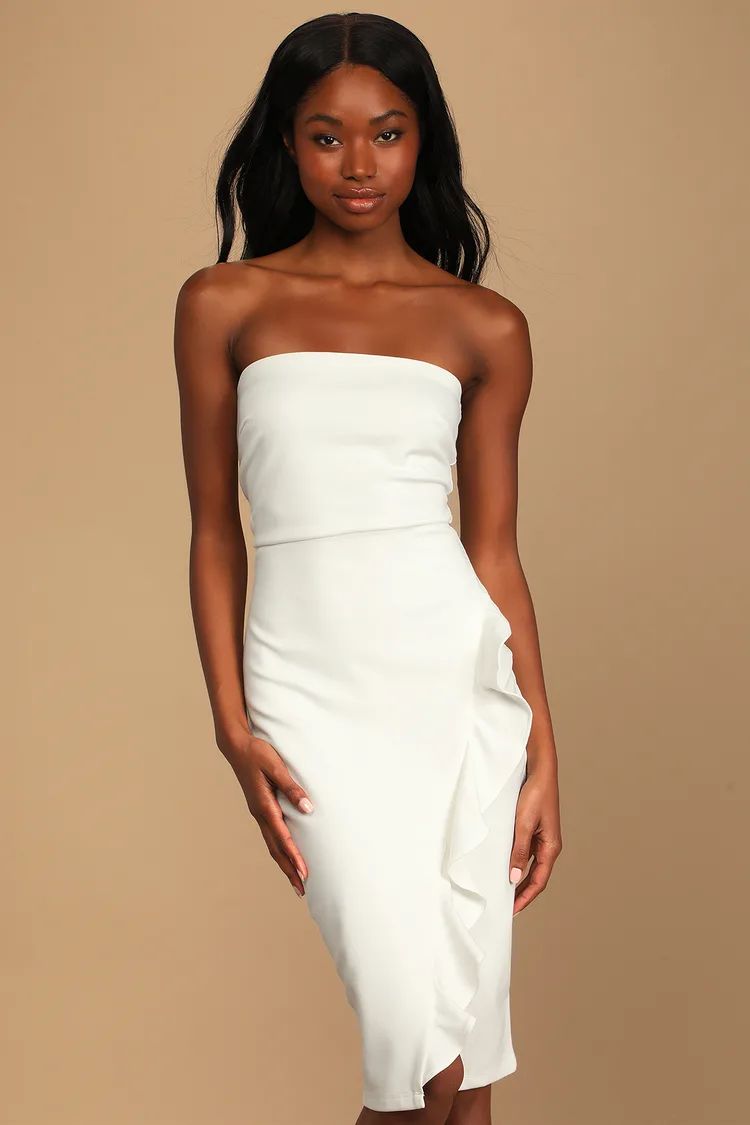 Anika White Ruffled Strapless Bodycon Dress | Lulus (US)