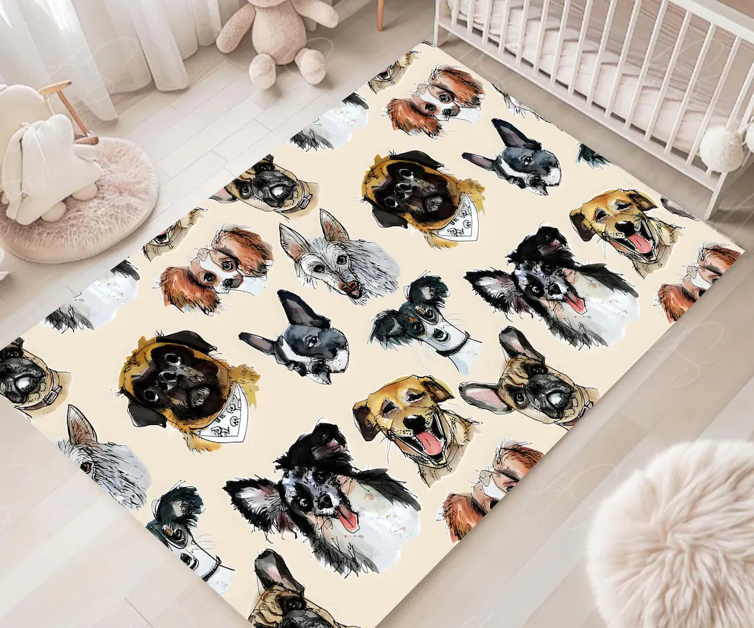 Dog Breeds Area Rug, Cute Puppy Patterned Carpet, Custom Pet Lover Gift, Washable Nursery Rug, Mo... | Etsy (US)