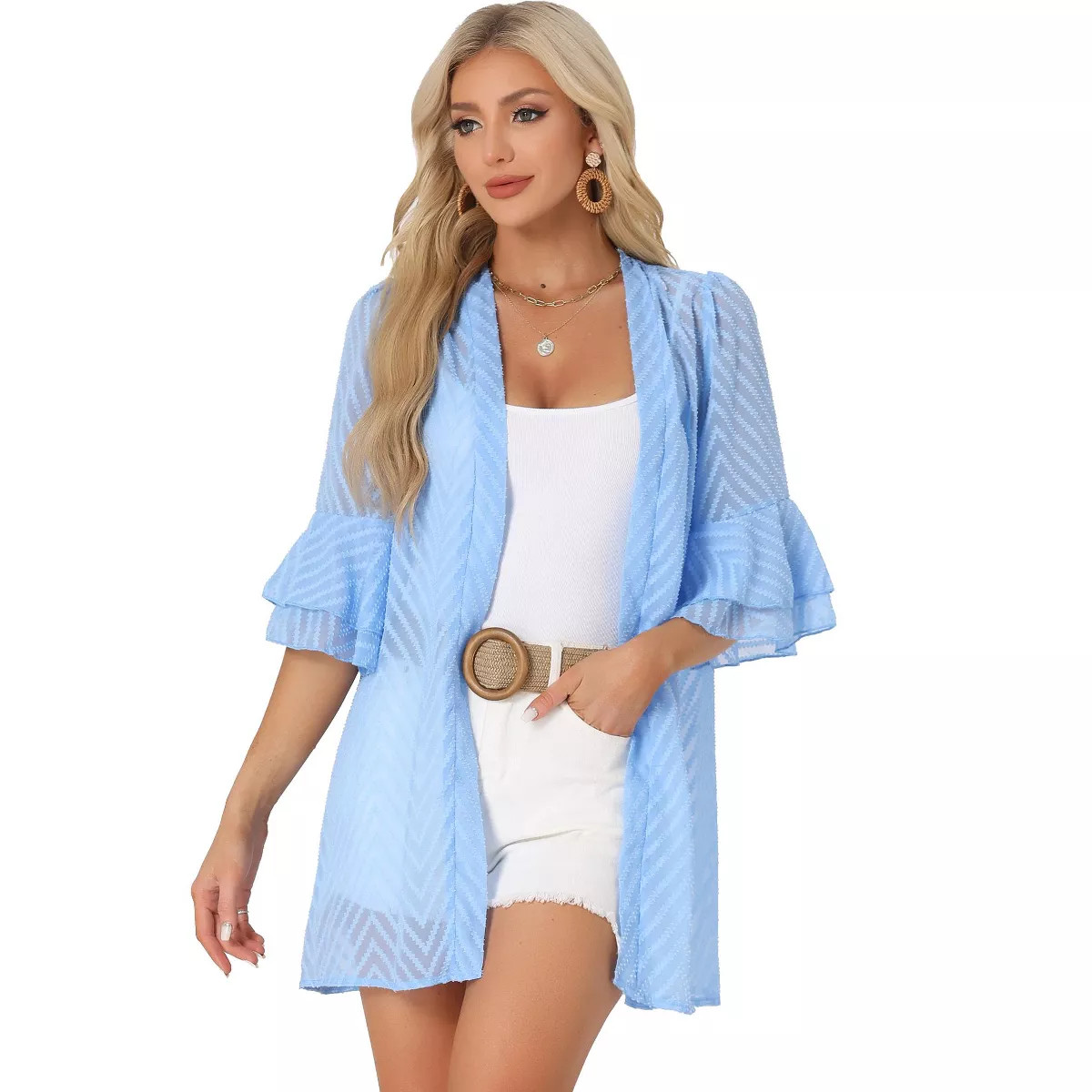 Allegra K Women's Short Bell Sleeves Summer Beach Cover Up Cardigan Beige X-Small | Target
