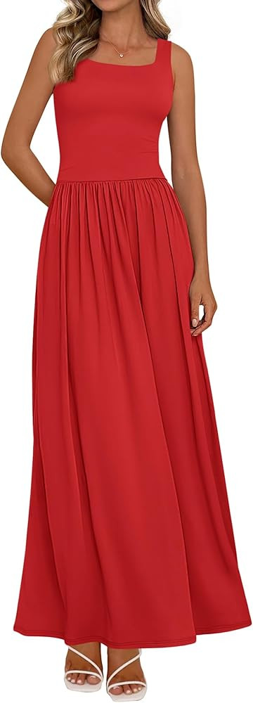 BTFBM Summer Dresses for Women 2026 Maxi Casual Square Neck Flowy Long Sundress Spring Wedding Gu... | Amazon (US)