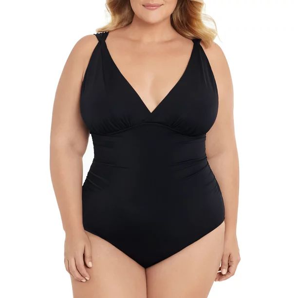 Time and Tru Women's and Women's Plus Size Shirred One Piece Swimsuit | Walmart (US)