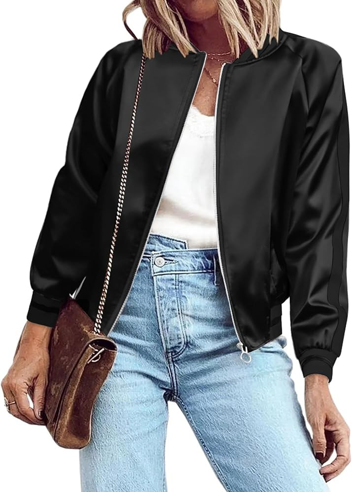 Zeagoo Women's Bomber Jacket Lightweight Zip Up Jacket Casual Striped Jacket Coat Outerwear Windb... | Amazon (US)