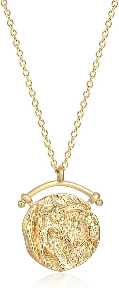 Coin Necklace 18k Gold Plated Vintage Textured Medallion Coin Pendant Round Circle Disk Dainty Ne... | Amazon (US)