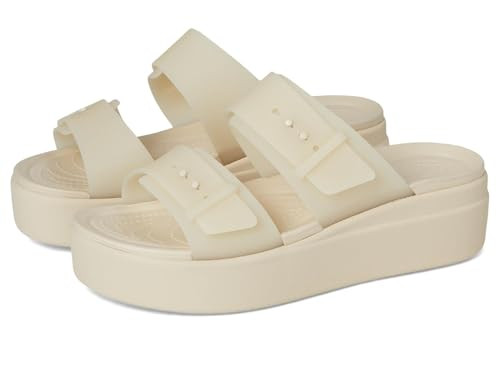 Crocs Women's Brooklyn Buckle Low Wedge Sandstone 8 Medium | Amazon (US)