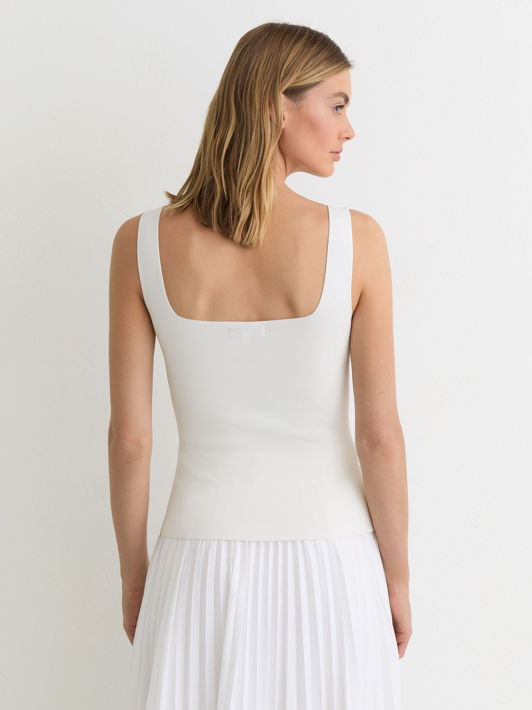 Square-Neck Compact-Knit Vest in White | Reiss UK