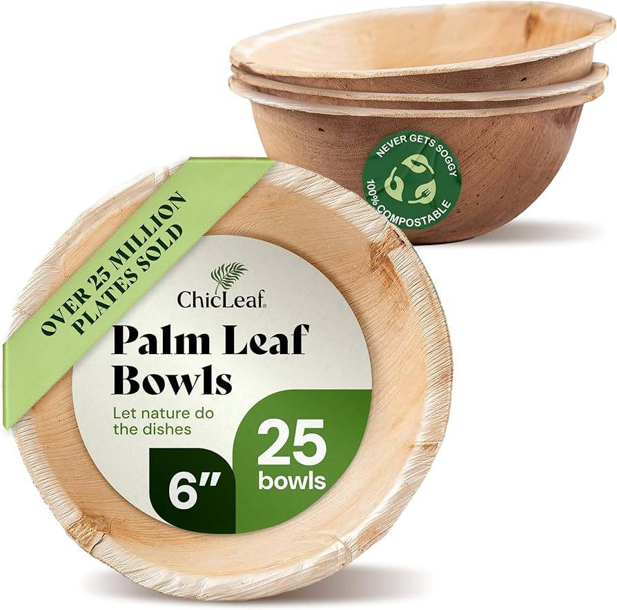 Chic Leaf Palm Leaf Bowls - Mini Disposable Bamboo Bowls - Small Plates & Dessert Cups for Party ... | Amazon (US)