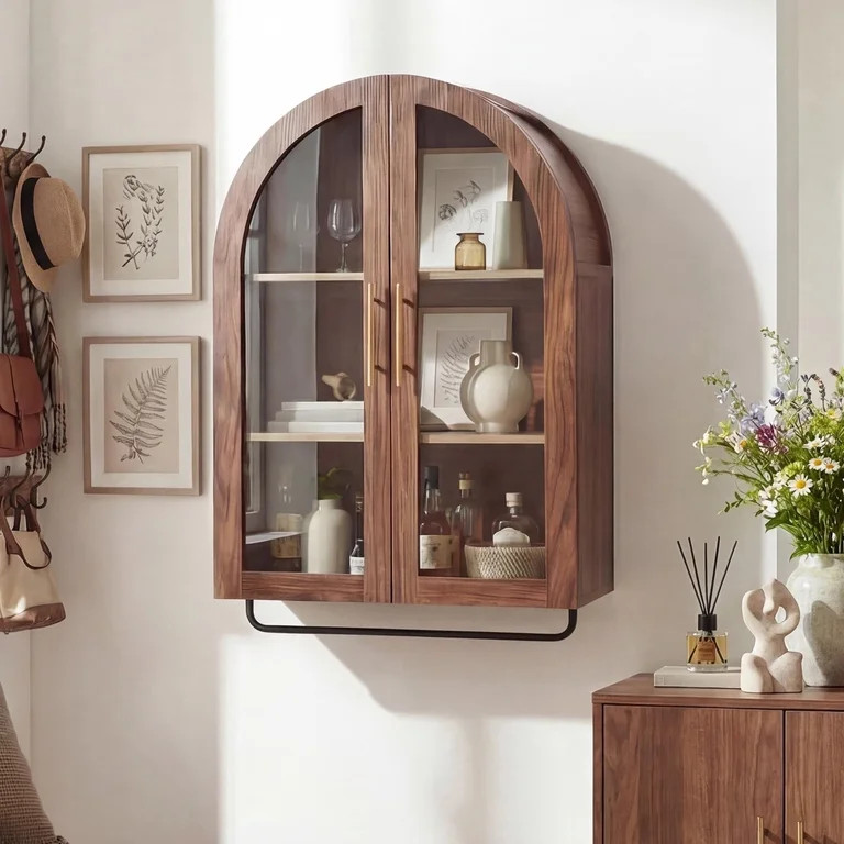 YDN Modern Arched Wall Cabinet - 23.6" Wood Medicine Cabinet with Tempered Glass Doors & Adjustab... | Walmart (US)