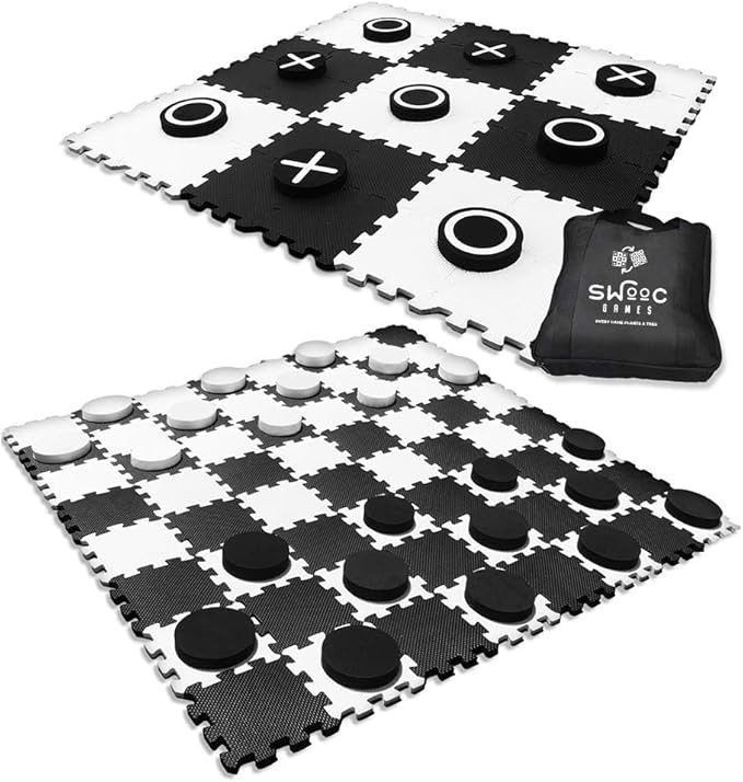 SWOOC Games - 2-in-1 Reversible Giant Checkers & Tic Tac Toe Game (4ft x 4ft) - 100% High Density... | Amazon (US)
