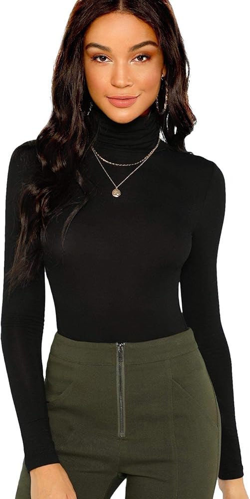Floerns Women's Long Sleeve Slim Fit Turtleneck Basic T-Shirts | Amazon (CA)