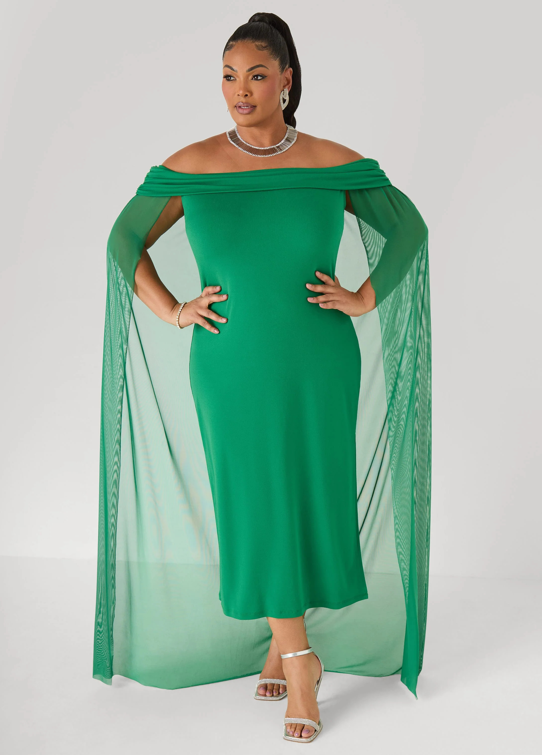 Off The Shoulder Cape Dress | Ashley Stewart