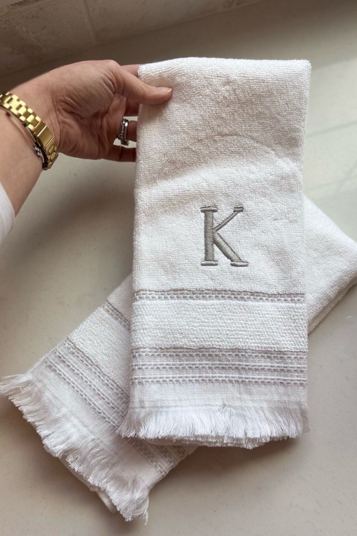 New monogrammed hand towels for our powder room! Amazon towels!

#archedmanor #modernhome #neutralhome #homedecor #casualstyle #neutralstyle 
#LTKSeasonal #LTKHome