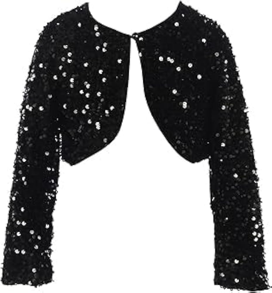 Black Sequin Jacket Girls 2025 Trendy Long Sleeve Sequin Flower Open Front Cropped Jackets Toddle... | Amazon (US)