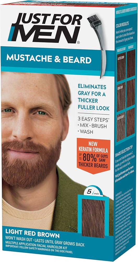 Just For Men Mustache & Beard, Beard Dye for Men with Brush, With Keratin Biotin Aloe and Coconut... | Amazon (US)