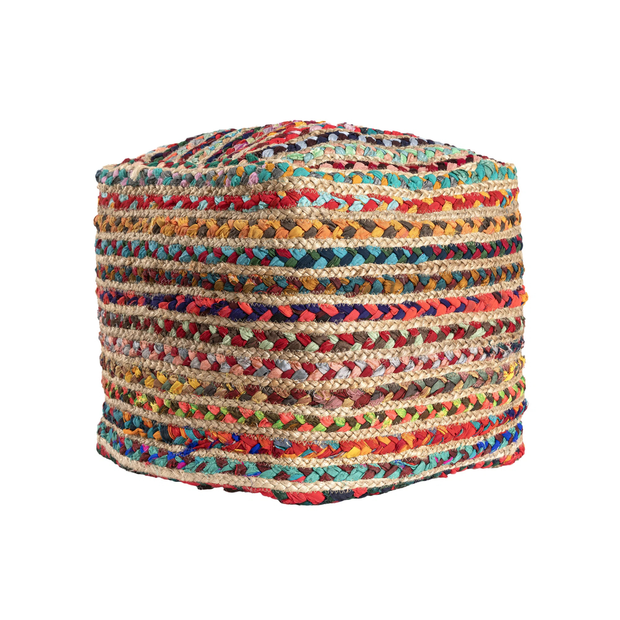 Chindi Modern Boho Colorful Striped Hand-Braided Chindi/Jute Ottoman Pouf | Wayfair North America