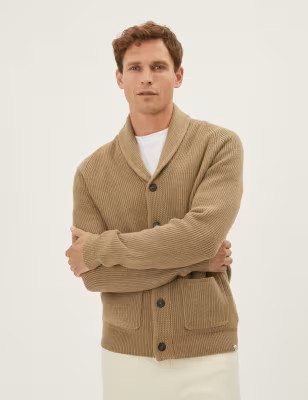 Cotton Blend Ribbed Shawl Collar Cardigan | Marks & Spencer (UK)