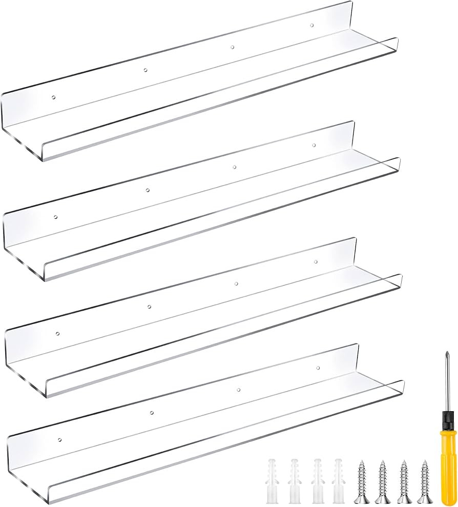 Dulinkas 24-Inch 4 Pcs Floating Shelves Clear Acrylic Shelves Invisible Floating Wall Ledge Books... | Amazon (US)