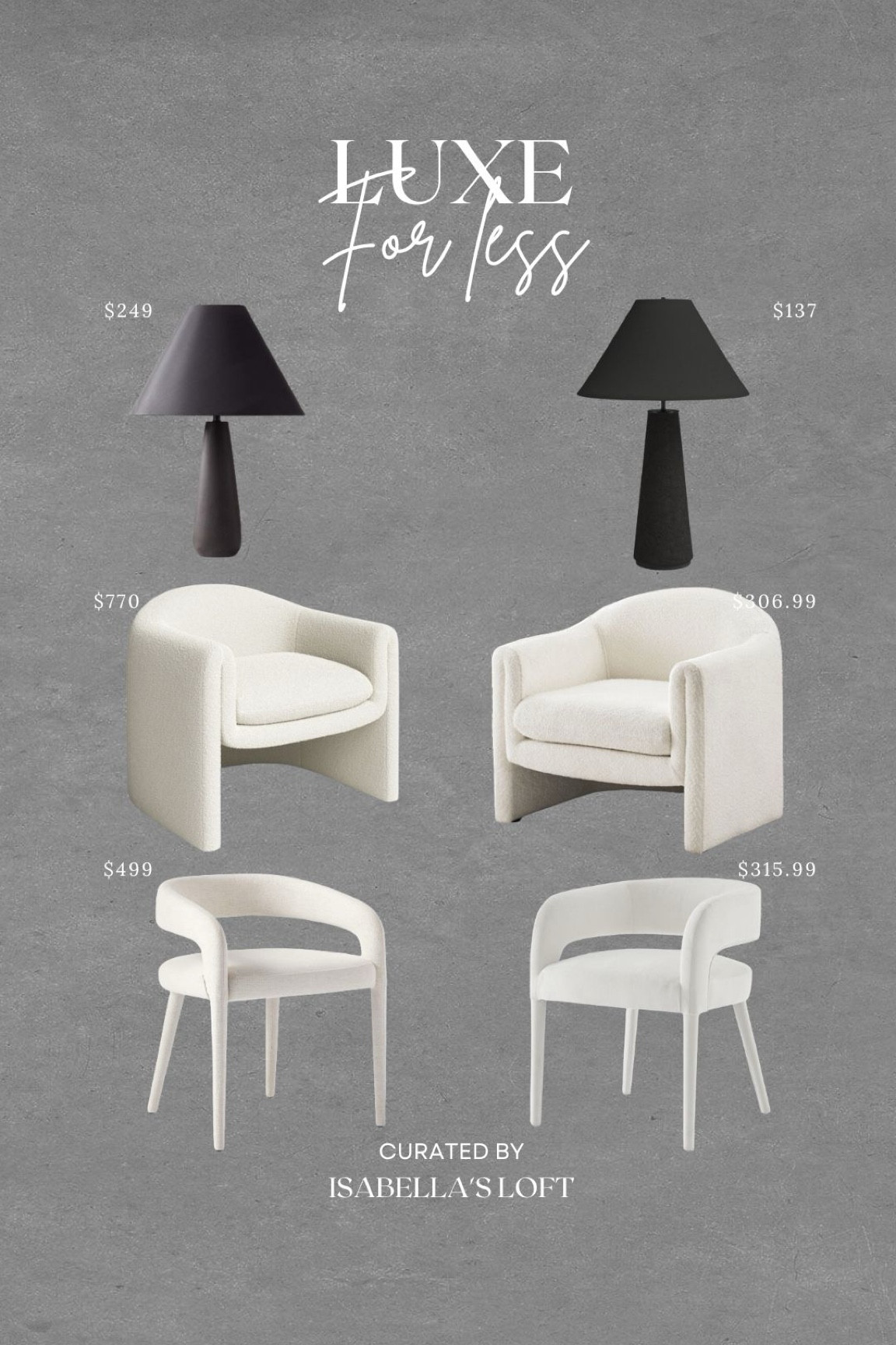 Luxe for Less

Media Console, Living Home Furniture, Bedroom Furniture, stand, cane bed, cane furniture, floor mirror, arched mirror, cabinet, home decor, modern decor, mid century modern, kitchen pendant lighting, unique lighting, Console Table, Restoration Hardware Inspired, ceiling lighting, black light, brass decor, black furniture, modern glam, entryway, living room, kitchen, bar stools, throw pillows, wall decor, accent chair, dining room, home decor, rug, coffee table

#LTKbump #LTKhome #LTKU