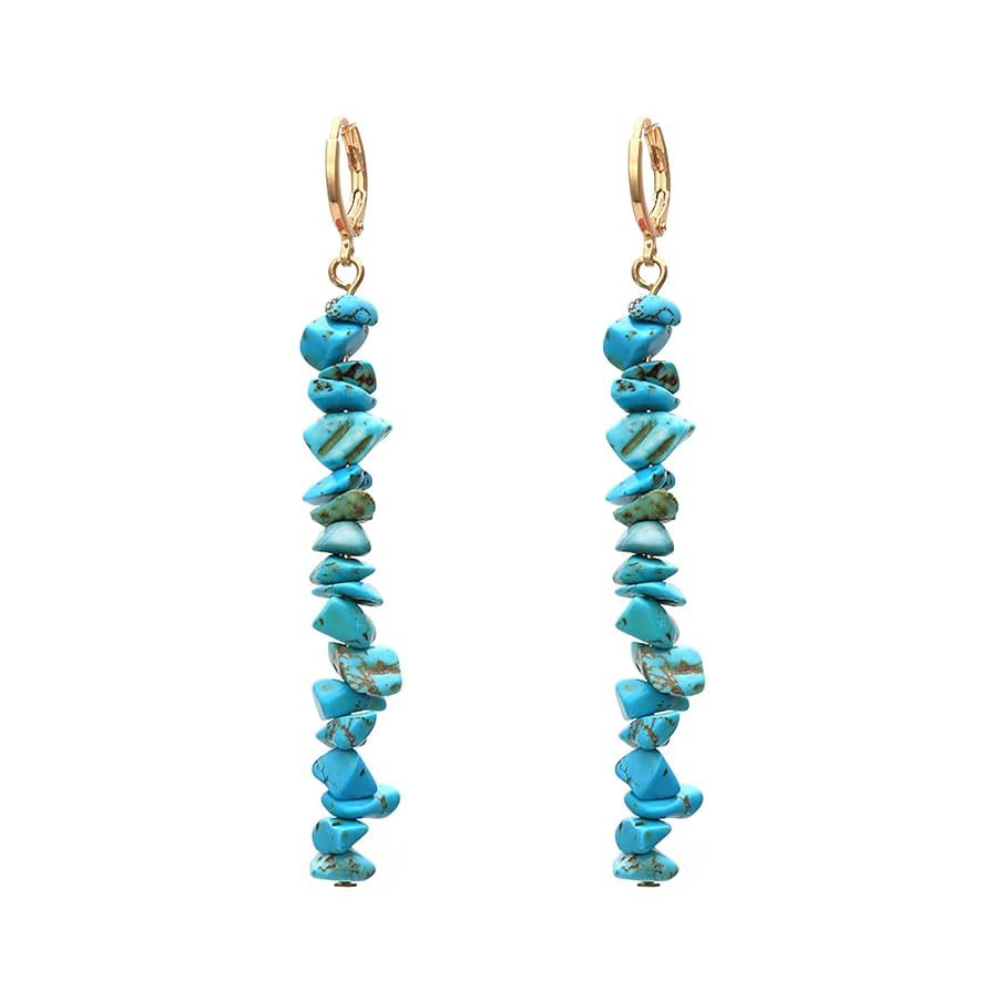 Turquoise Dangle Earrings for Women 14K Gold Plated Handmade Turquoise Drop Long Earrings for Wom... | Amazon (US)