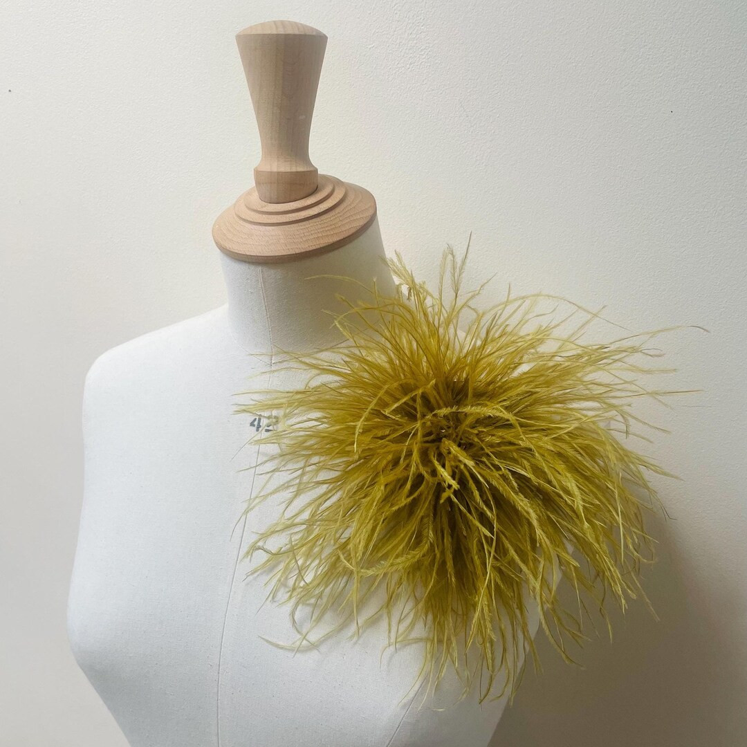 Gold Chartreuse Ostrich Feather Brooch, Handmade Corsage Pin | Etsy (US)