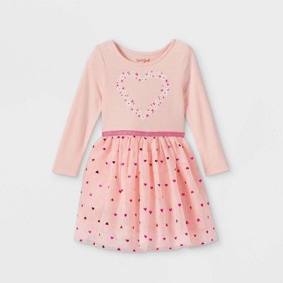 Toddler Girls' Floral Heart Tutu Tulle Long Sleeve Dress - Cat & Jack™ Pink | Target