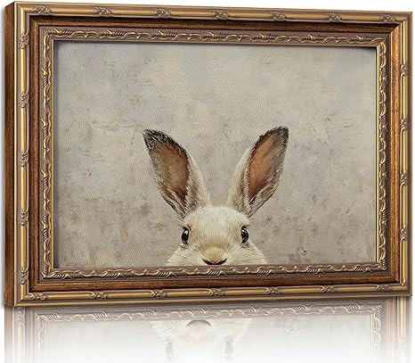 Vintage Gold Framed Wall Art Bunny canvas wall decor Easter Bunny Painting Prints Funny Rabbit Ea... | Amazon (US)