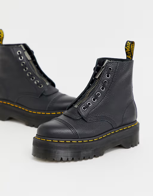 Dr Martens Sinclair flatform zip leather boots in tumbled black | ASOS (Global)
