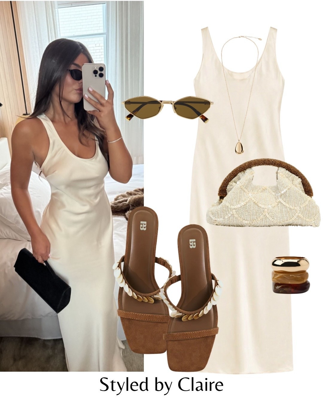 SATIN DREAMY MAXI DRESS✨
Tags: golden hour outfit holiday vacation style with a tan champagne cream scoop neck pearl heels pull bear brown caramel resin bracelets Zara beaded embellished bag necklace chic timeless fashion spring summer inspo Dubai Ibiza Barcelona date night 

#LTKstyletip #LTKdresses #LTKdatenight