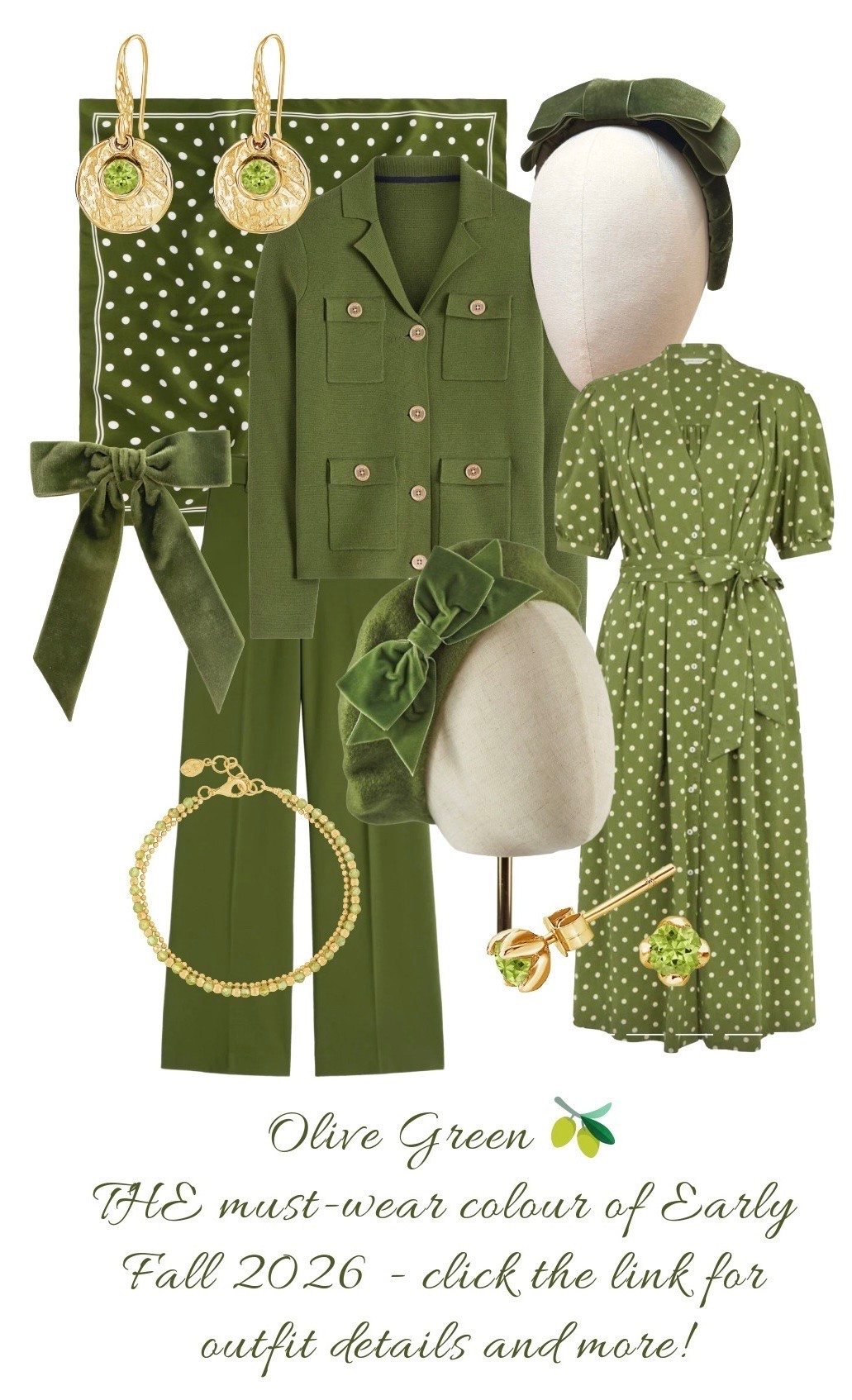 Olive Green is the Colour of Early Fall 2026 - see product list for my picks and sell-out predictions! 🫒✨🫒✨🫒 
 
Green Polka Dot Tie Belt Midi Dress - NEW at Monsoon 

Phoebe Green Knitted Jacket Cardigan, Belgravia Ponte Green Trousers & Green Polka Dot Scarf - NEW IN @Boden (UK) 

Moss Green Velvet Bow Beret - Imogen’s Imagination from Etsy

Green Velvet Headband - Evie Rose Made at Etsy 

Green Velvet Hair Bow - Blossom & Cherry @Etsy (see other lengths)

Gold & Green Peridot Stud Earrings, Orissa Gold Peridot Bracelet & Gold Hammered Disc Peridot Drops - @dowerandhall

#LTKeurope #LTKFashionMonth #LTKstyletip #LTKuk #LTKautumn #LTKFashionMonth