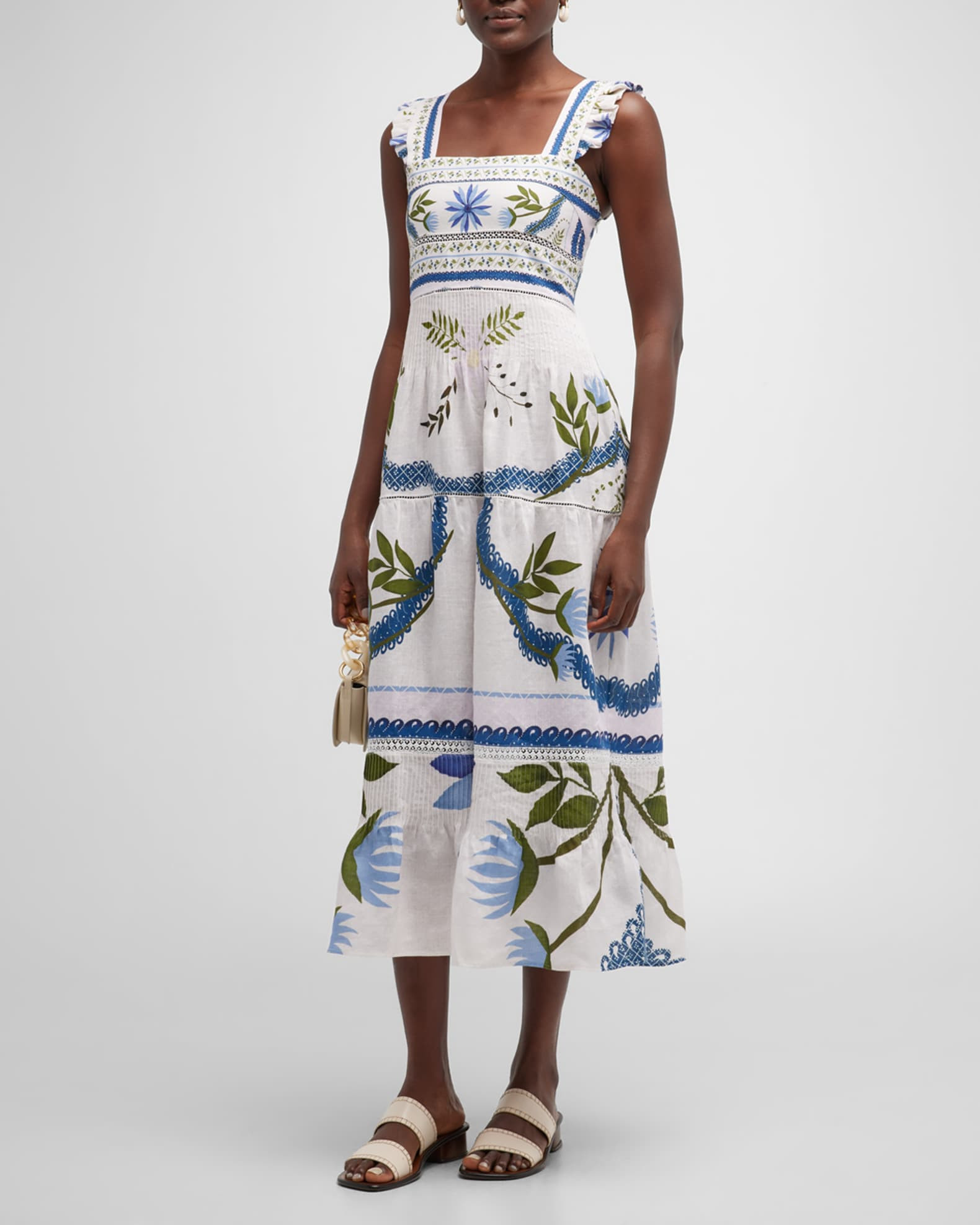 Sybill Floral Linen Midi Dress | Neiman Marcus
