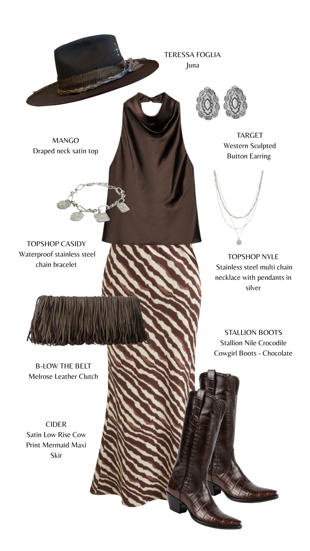 A bold western statement — silky layers, cow print textures, and rich chocolate boots for a chic rodeo-ready look. 🤎✨

#WesternChic #CowPrintStyle #ModernWestern #CowgirlStyle #WesternFashion #RodeoStyle #CowboyBoots #WesternVibes #OutfitInspo #StatementStyle
 

 #LTKFestival #LTKootd