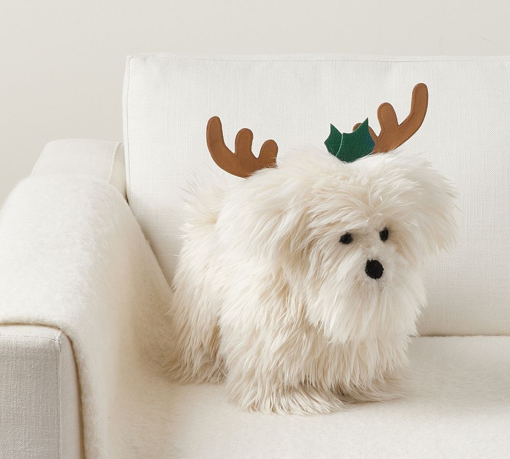 Luxe Faux Fur Dog with Antlers Shaped Pillow | Pottery Barn (US)