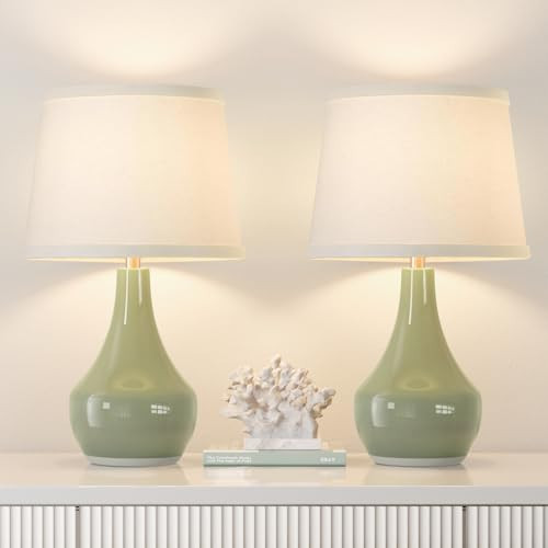 Seealle Modern Green Table Lamps Set of 2 - Bedside Lamps for Night Stands, 19.4" Bedroom Lamp for Living Room Sage Green Lamps with Rocker Swtich | Amazon (US)