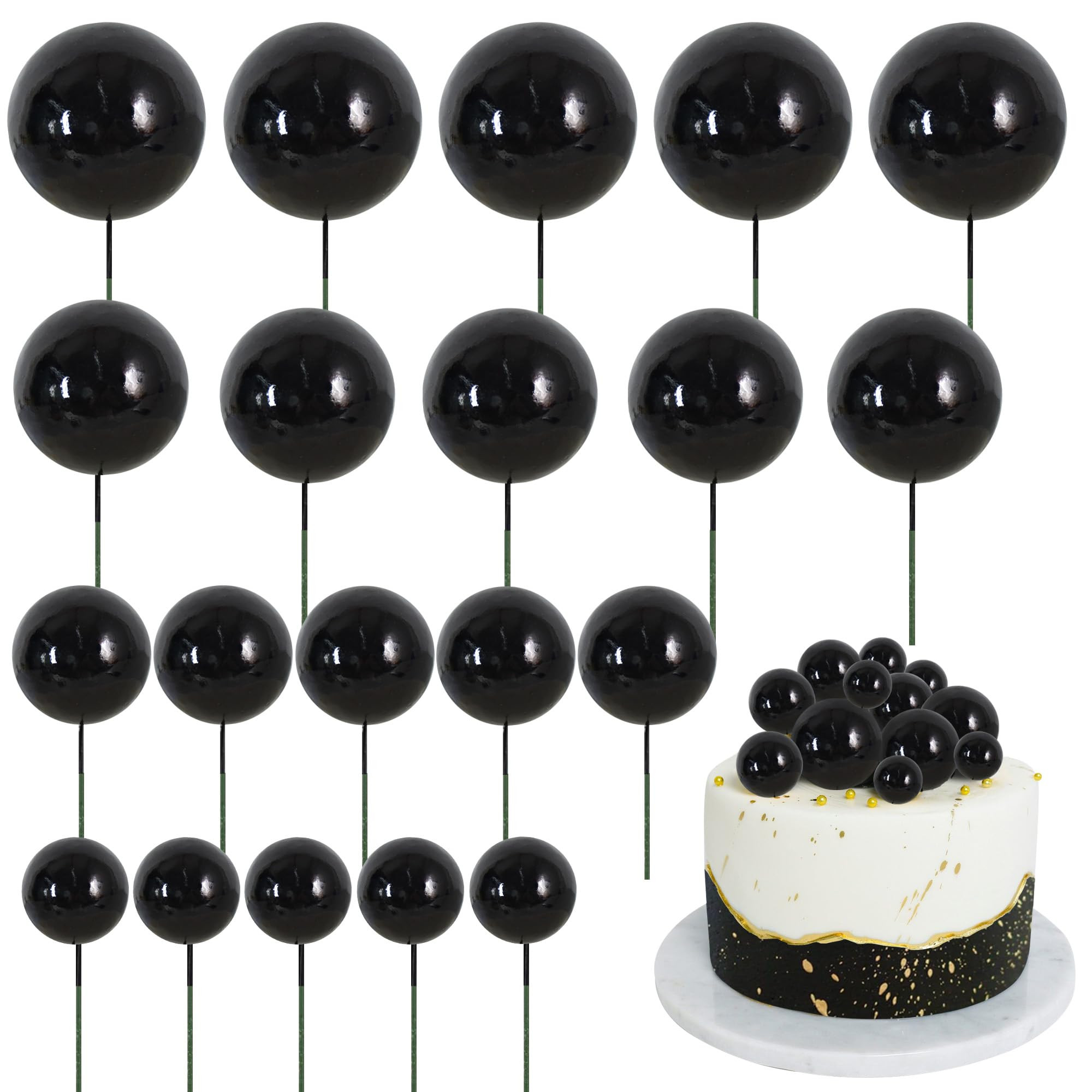 BEISHIDA 20 PCS Black Mini Ball Cake Toppers Foam Cake Balls Decoration Supplies for Happy Birthd... | Amazon (US)