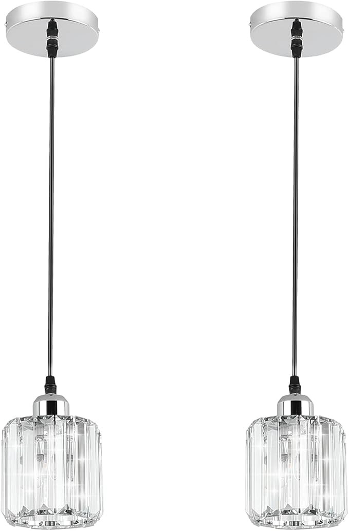 Ralbay Modern Crystal Pendant Light, Crystal Chrome Pendant Lighting Fixture Adjustable Hanging L... | Amazon (US)