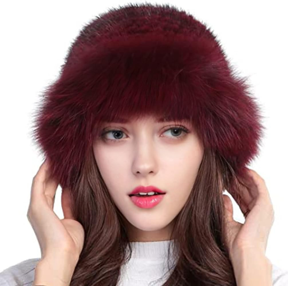 Valpeak Womens Winter Hat Knitted Mink Real Fur Hats with Fox Brim | Amazon (US)