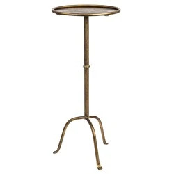 Felix French Country Antique Brass Iron Round Drink Table | Kathy Kuo Home
