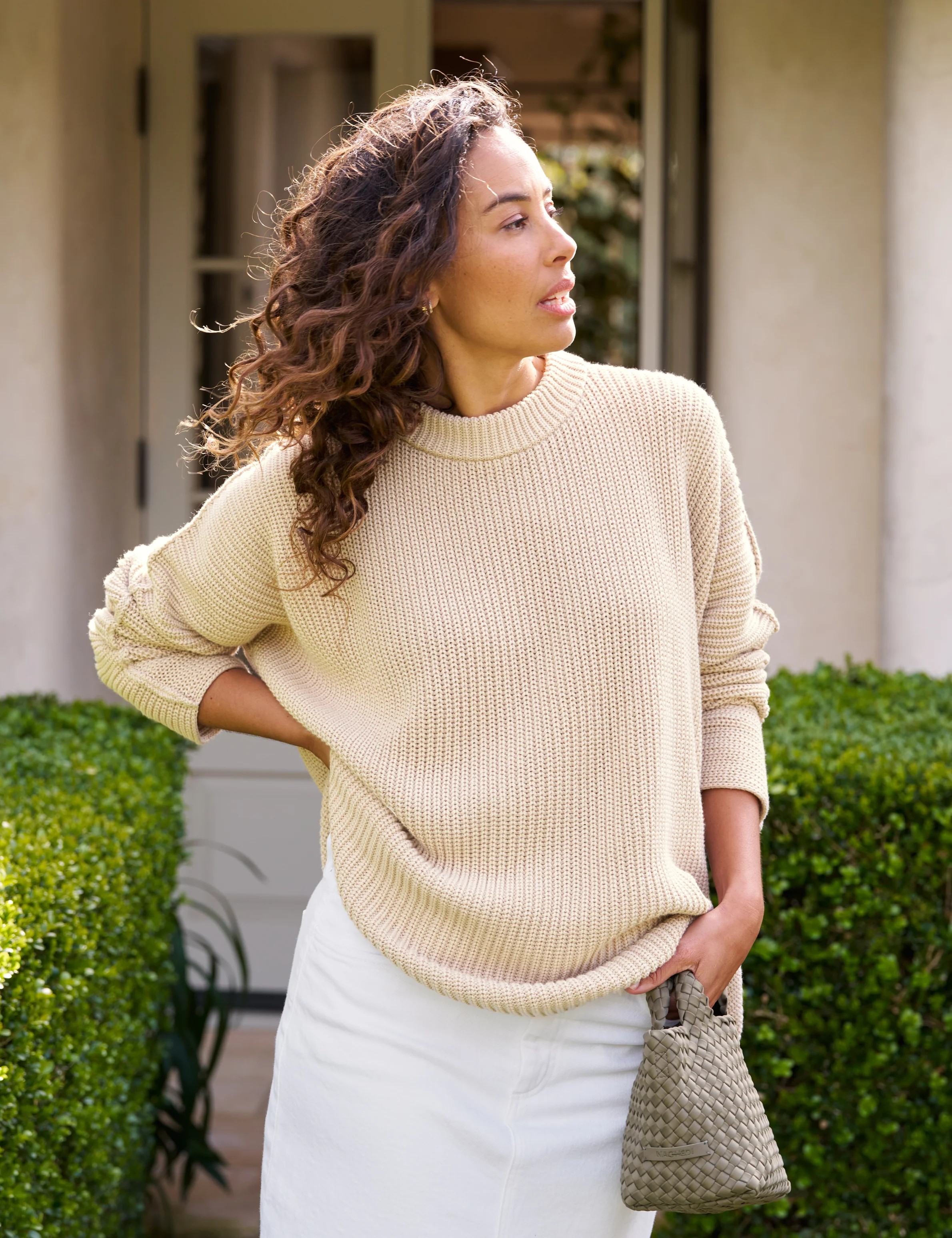 MONTECITO SWEATER Sand, Pure Italian Cotton | Frank & Eileen