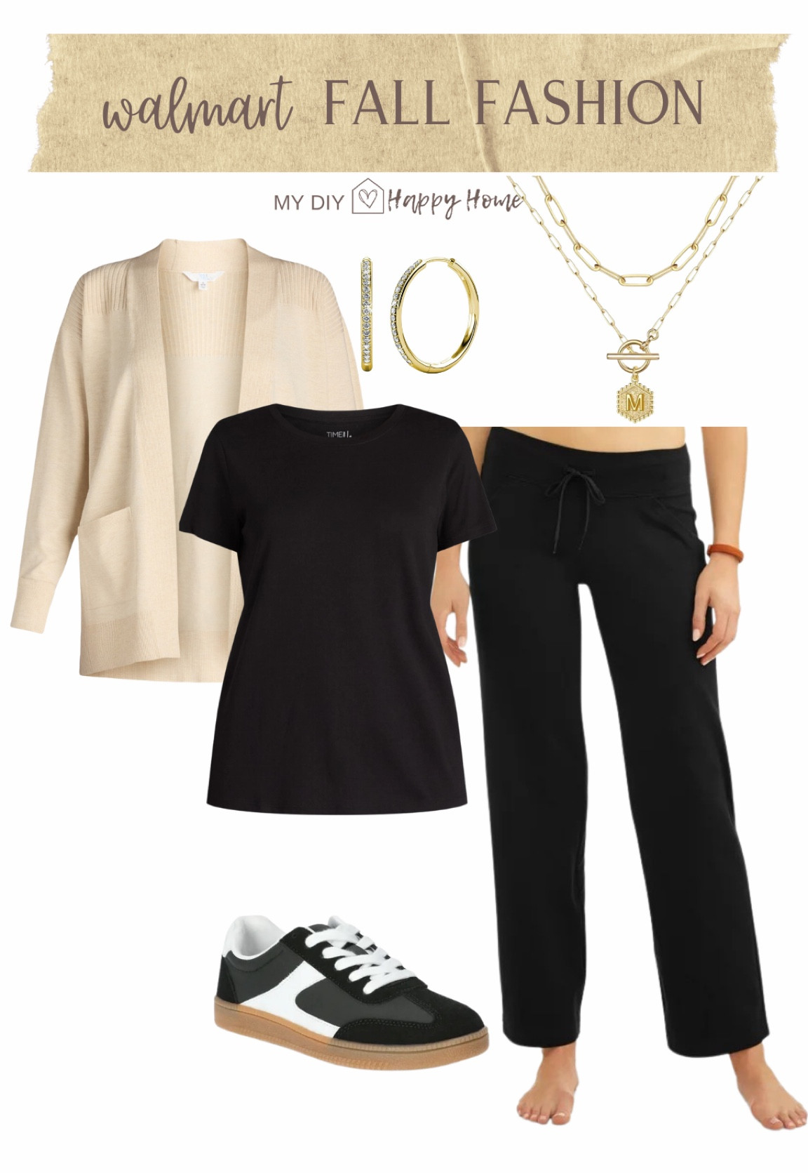 Fall outfit inspiration … this would be a great teacher outfit idea too! Comfy and still put together look 

Cardigan 
Basic tee
Black jersey pants
Earrings
Initial necklace 
Sneakers for a casual look 
Or add boots for a little more dressy feel

#LTKSeasonal #LTKShoeCrush #LTKMidsize