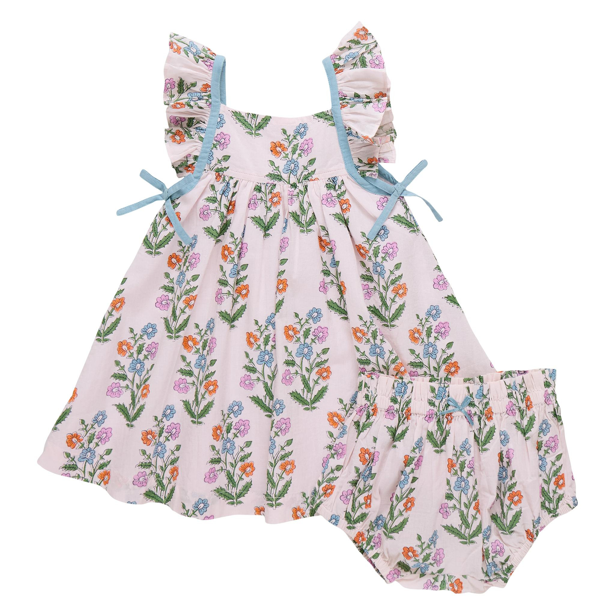 Baby Girls Ailee Dress Set - Pink Dewdrop Block Print | Maisonette