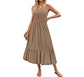 ZESICA Women's 2024 Summer Sleeveless Dress Square Neck Pleated Swing Casual Maxi Dresses with Po... | Amazon (US)