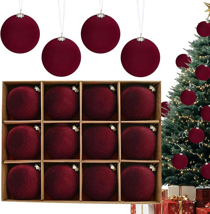 MALOKI Velvet Christmas Ornaments Balls 12Pcs 2.36 Inch Flocked Ornaments Christmas Tree Ball Sha... | Amazon (US)