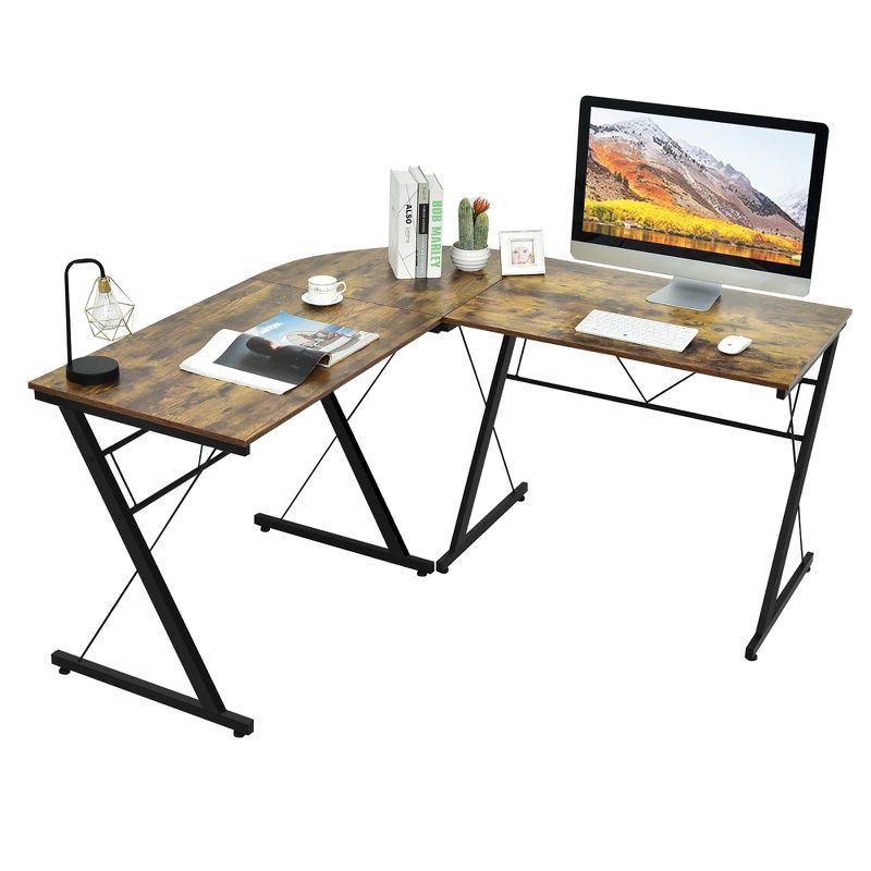 Costway 59'' L-Shaped Computer Table Study Workstation  Home Office Brown\Black | Target