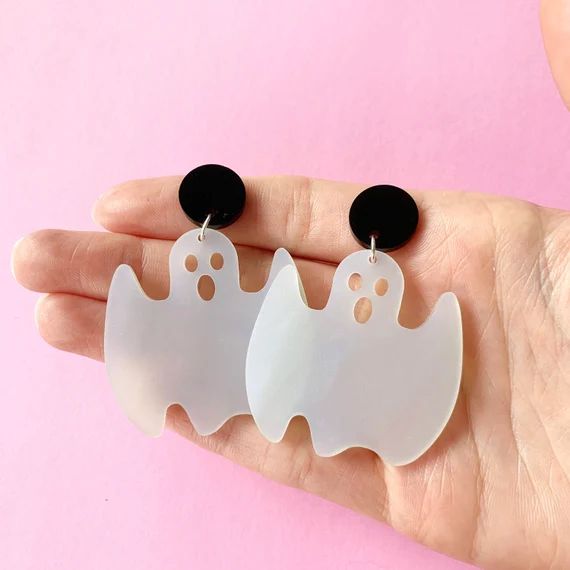 Shimmer Ghost Boi Earrings Milky Iridescent Statement | Etsy | Etsy (US)