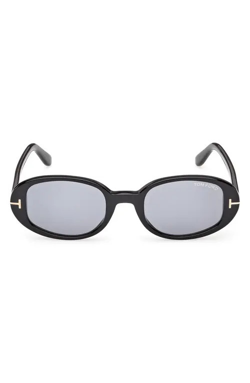 TOM FORD 49mm Small Iggy Oval Sunglasses in Shiny Black /Smoke Lens at Nordstrom | Nordstrom