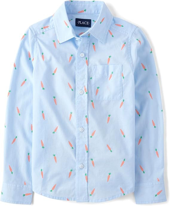The Children's Place Big Boys' Long Sleeve Poplin Button Down Shirt | Amazon (US)