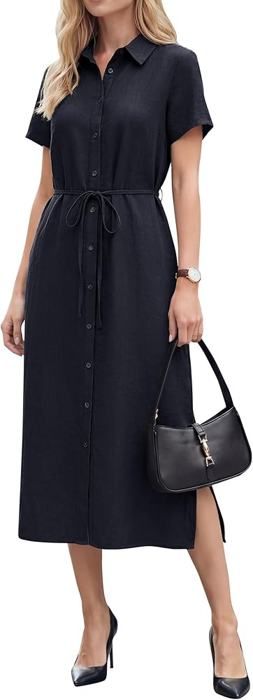 Arach&Cloz Women's Linen with Pockets Midi Summer Spring Shirt Dress 2026 | Amazon (US)