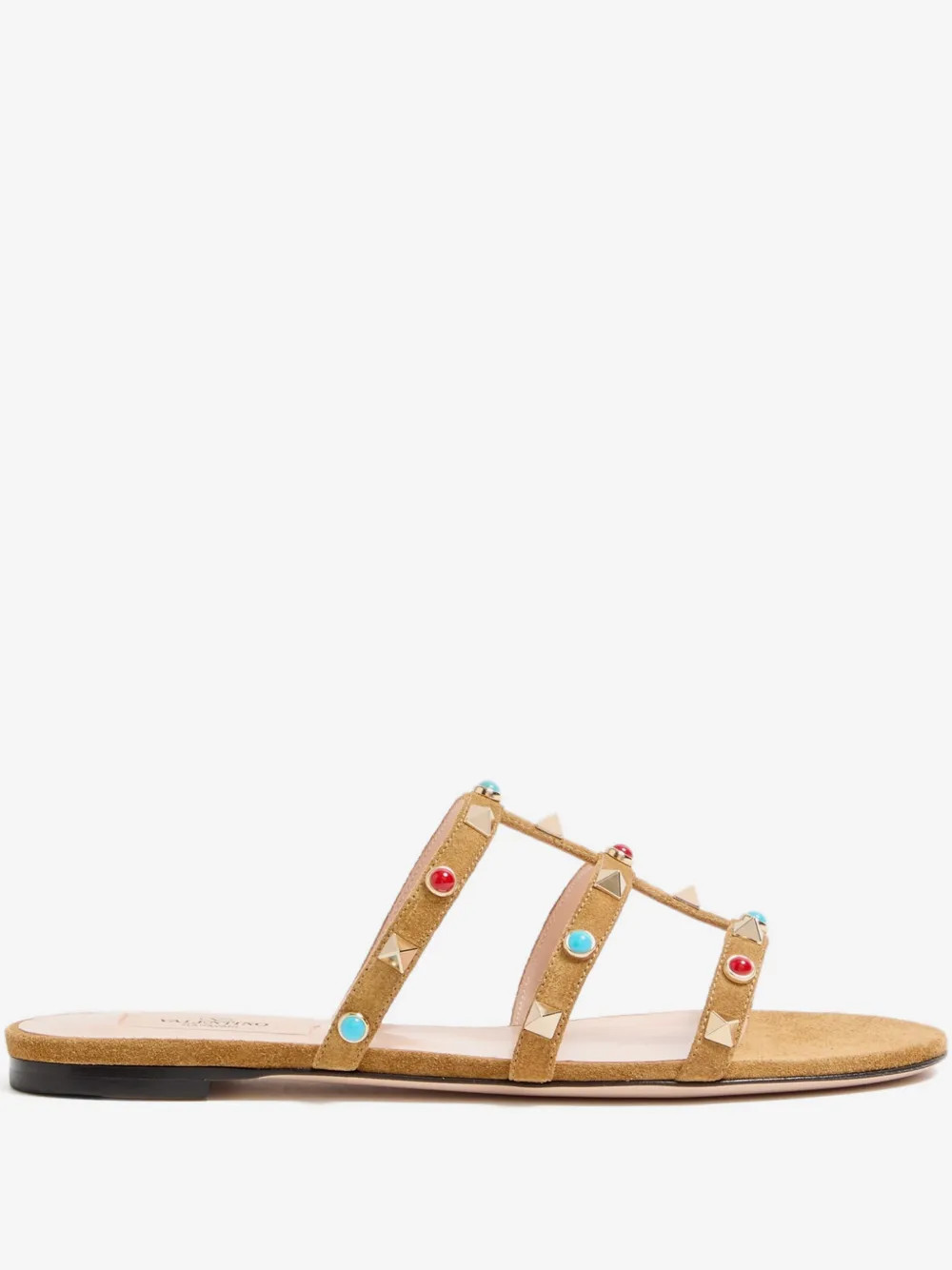 Rockstud slide sandals in split leather with cabochon stones | Farfetch Global