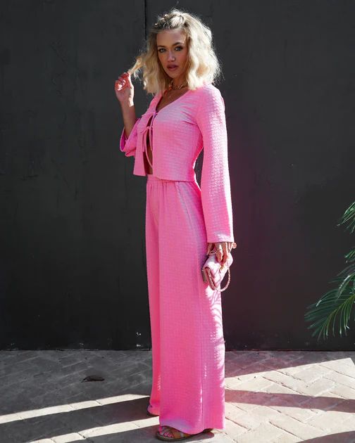 Pushing Limits High Waisted Textured Wide Leg Pants - Pink | VICI Collection