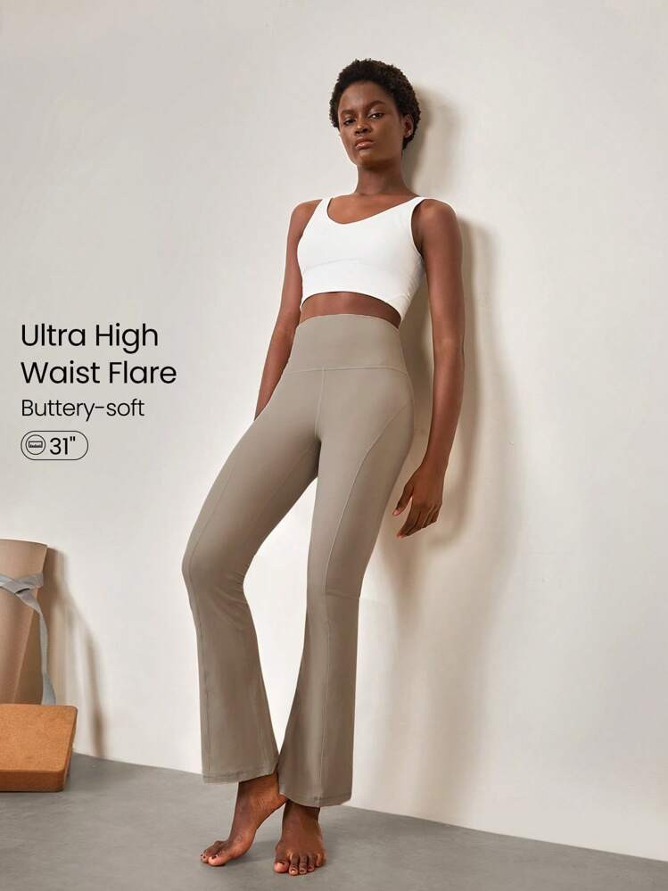 GLOWMODE 31" FeatherFit™ Ultra-High-Waisted Curved Seam Flared Leggings Pants Low Impact Yoga Daily Fall Winter | SHEIN
